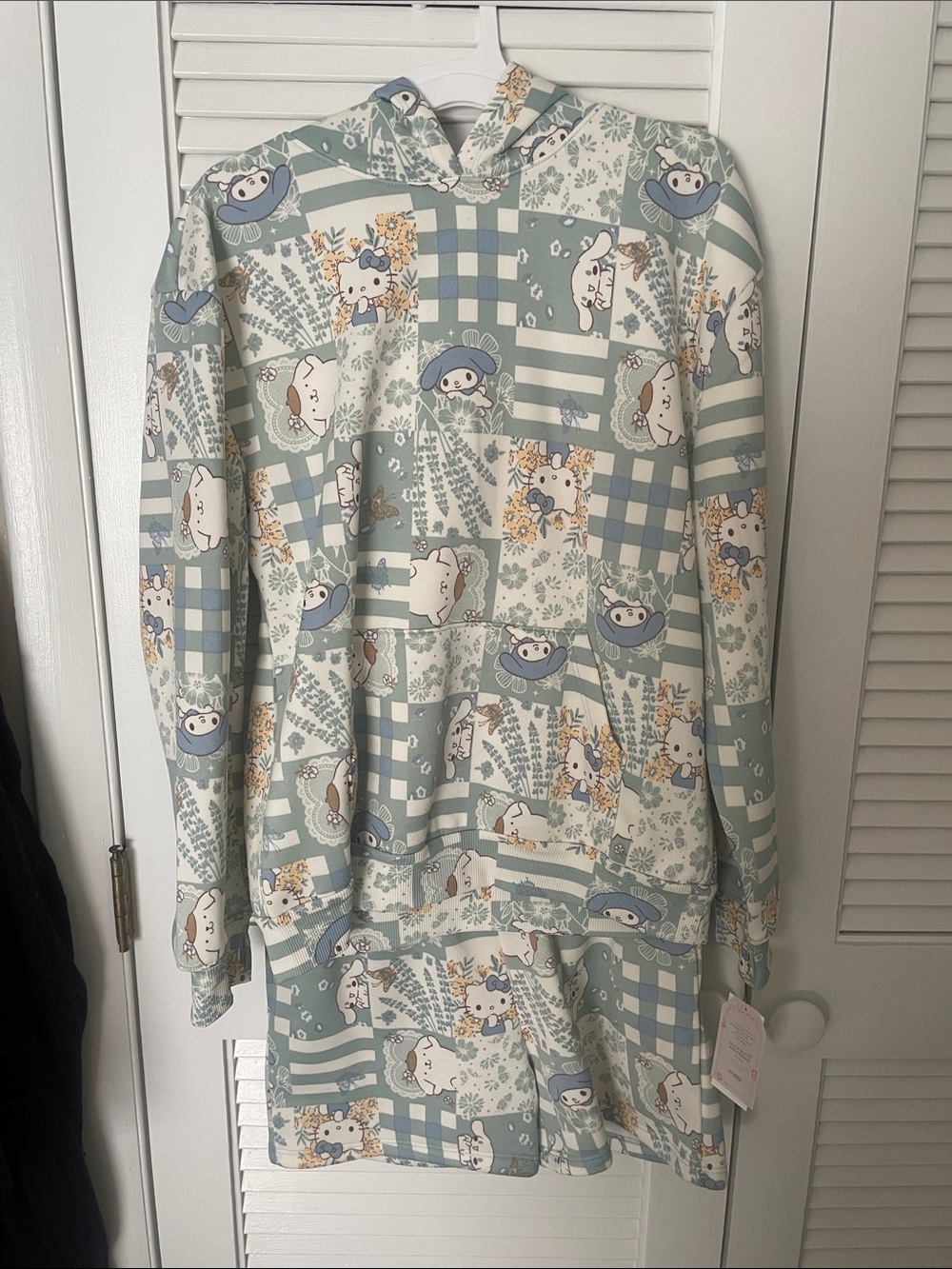 Kids Hooded Pajama Dress in Sage and Cream